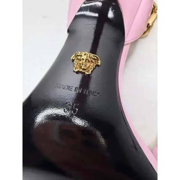 Versace Pink Chain Strap Square Toe Heels Pumps Sz 35 Italy New No Box - Picture 6 of 6